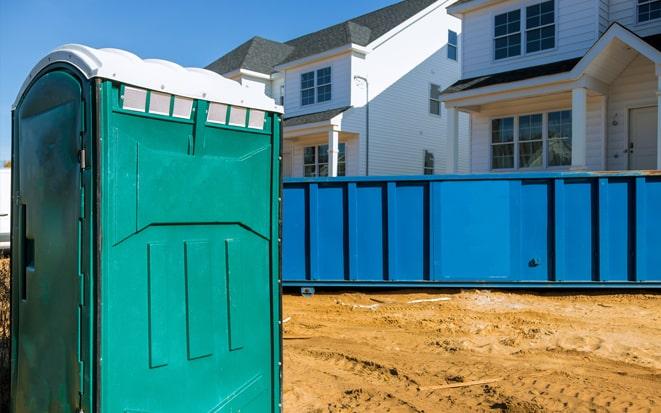 portable toilet and dumpster at a construction site project in Victoria TX